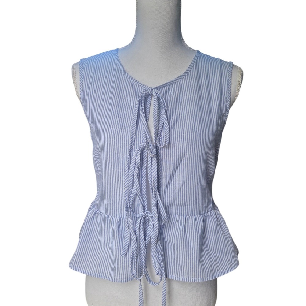Striped Tie-Front Peplum Top Coquette Cottagecore Small Lightweight Breezy